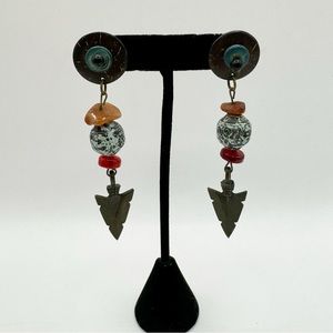 Boho natural stone and arrowhead long dangle earrings